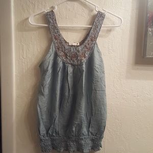 Teal blue with gold embroidery Tank top